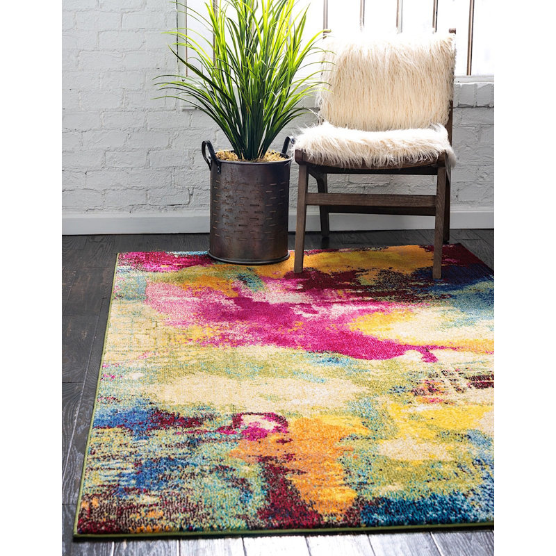 Wrought Studio Lizotte Geometric Blue/Yellow Area Rug Wayfair